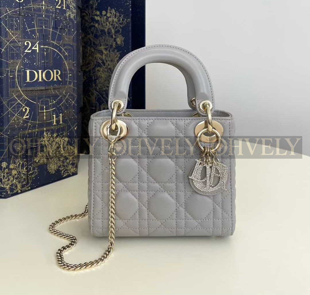 Lady Dior 미니 백 까나쥬 램스킨 (그레이)