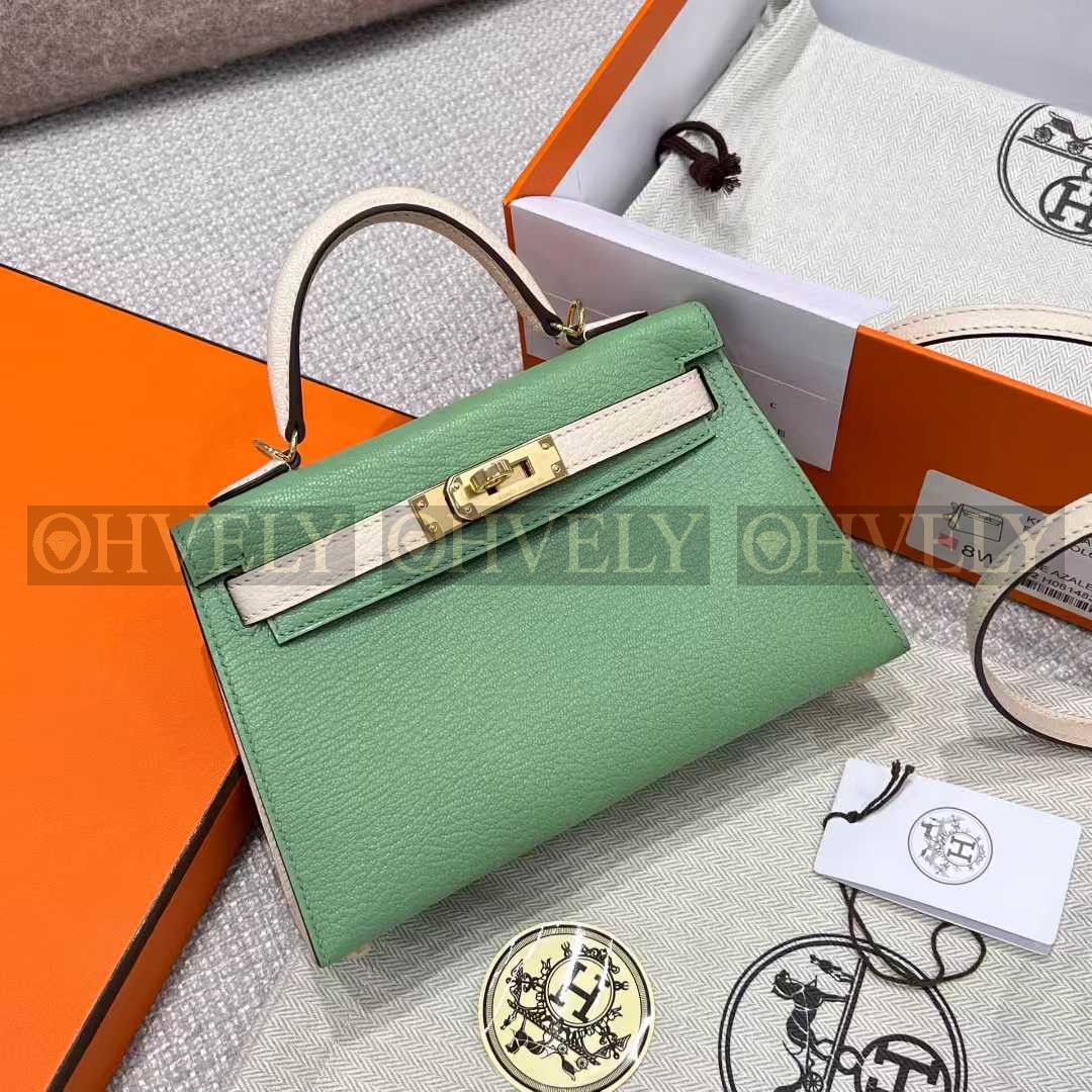 Hermès Mini Kelly 아보카도그린/크림화이트/금장(24K)