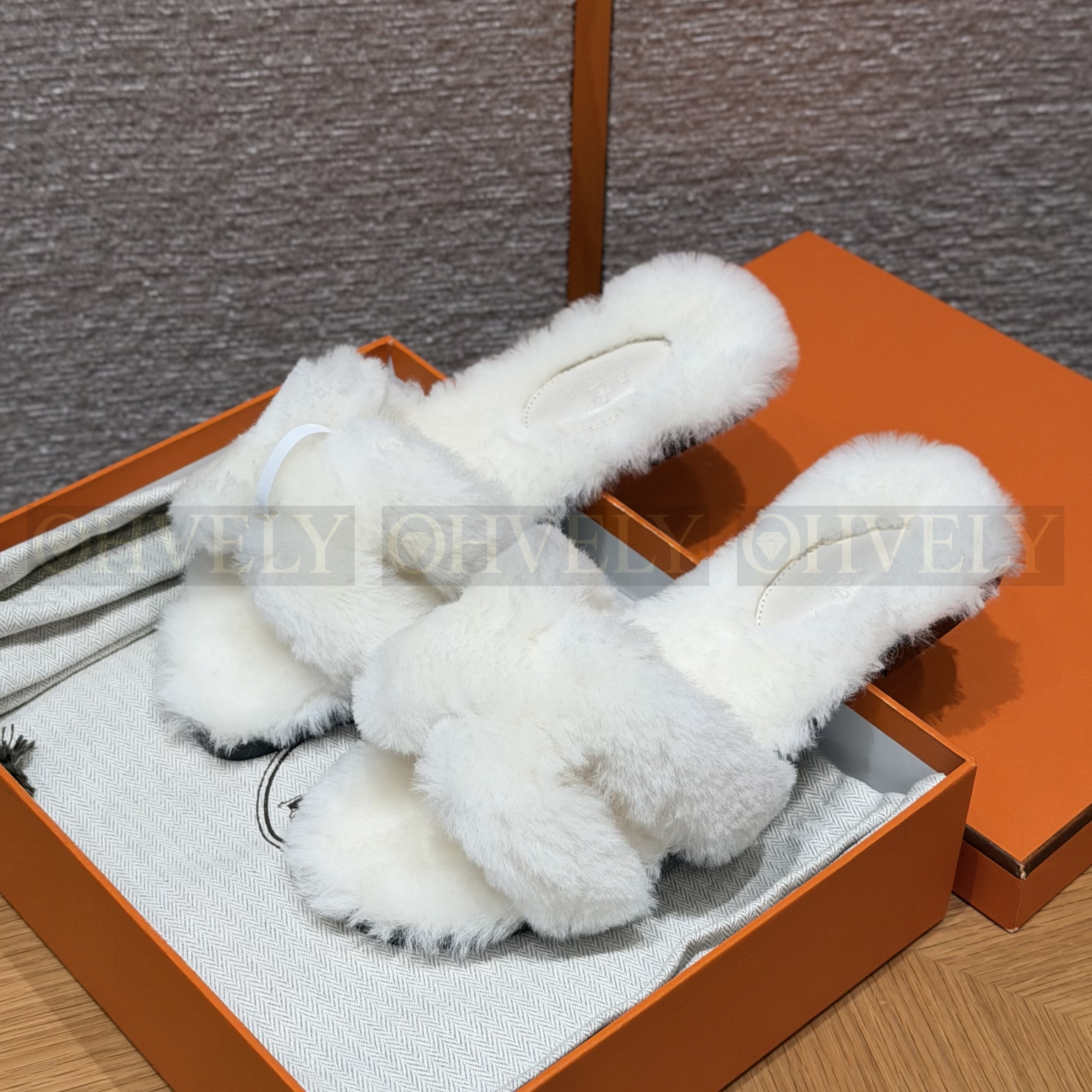 에르메스 시어링 오란 슬리퍼(handmade.ver)