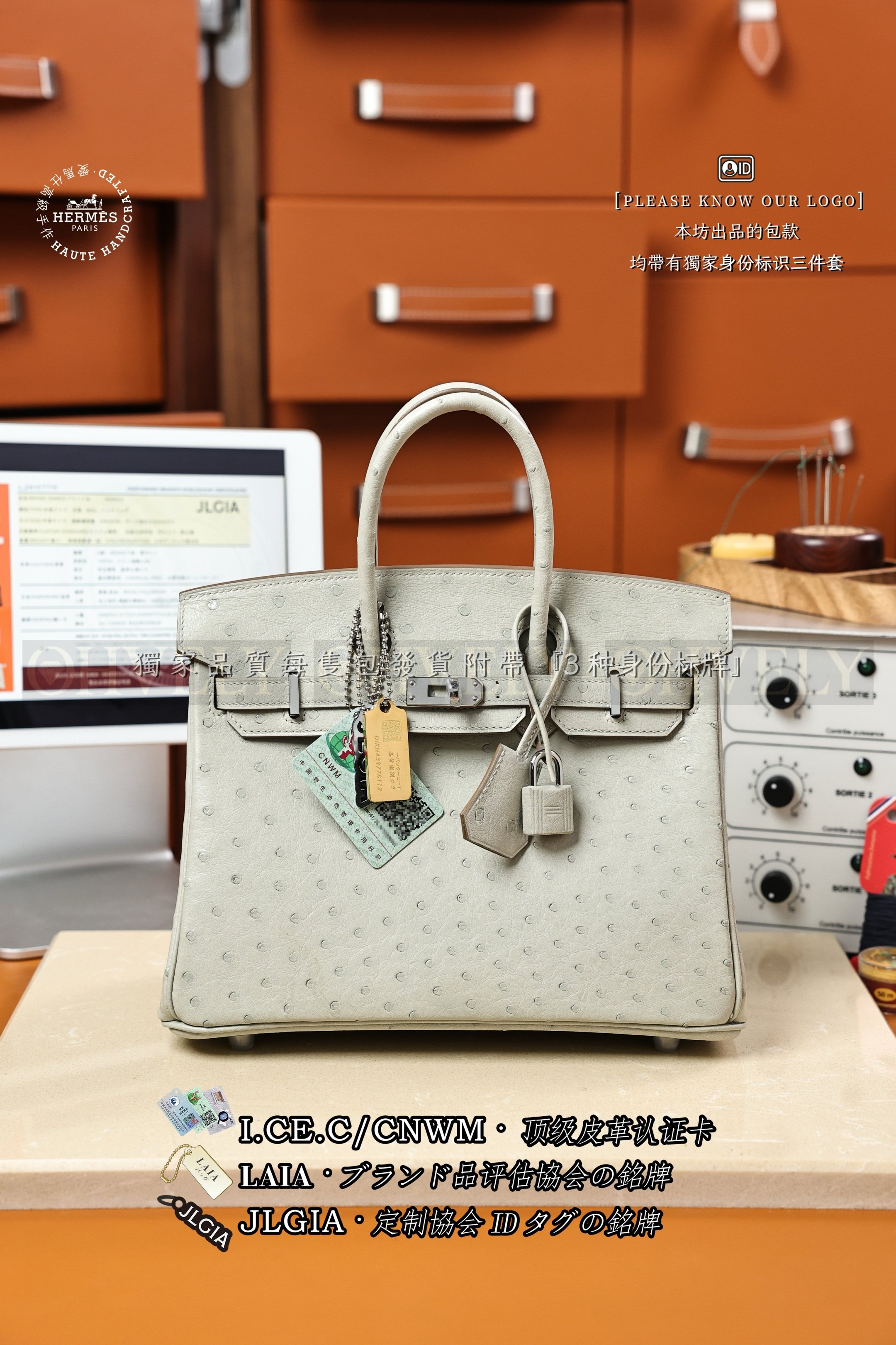 Hermès 𝙾𝚜𝚝𝚛𝚒𝚌𝚑 Birkin 𝟸𝟻 𝙶𝚛𝚒𝚜 𝙿𝚎𝚛𝚕𝚎 은장