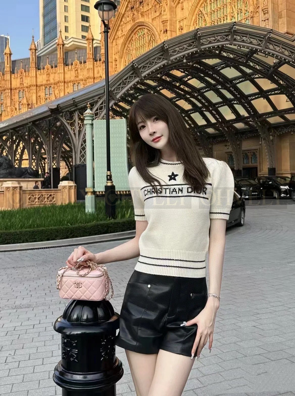 울 캐시미어 반소매 스웨터 네이비블루
