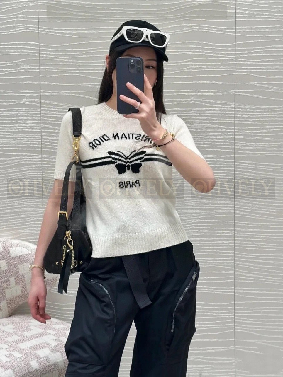 울 캐시미어 반소매 스웨터 빠삐옹