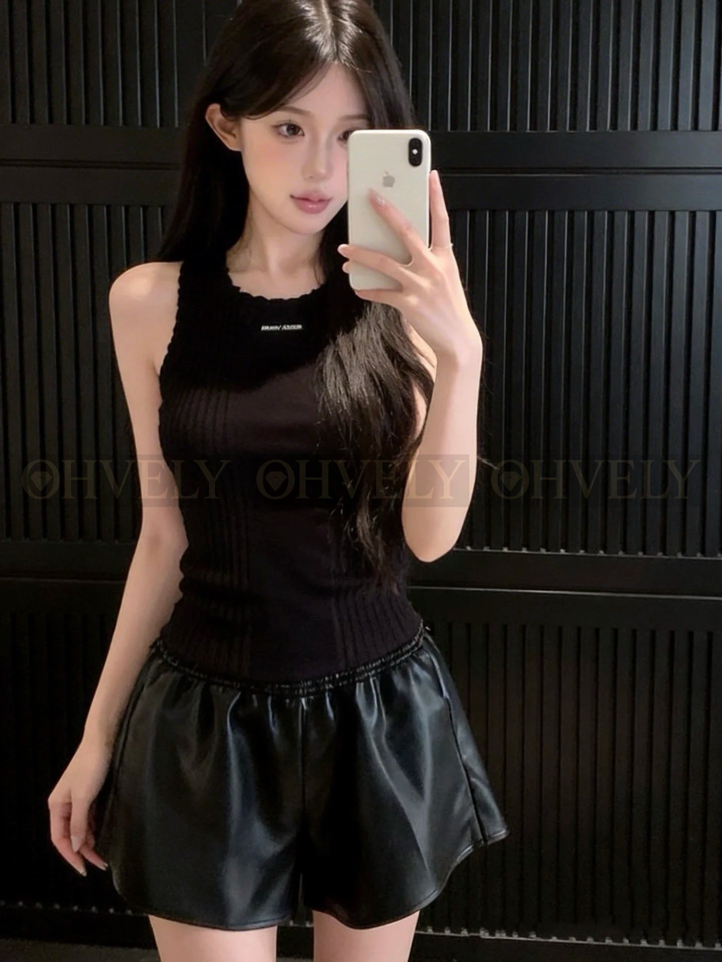 【 ZP버전 】 MIUMIU 미우미우 로고 패치 코튼 리브드 탱크 탑