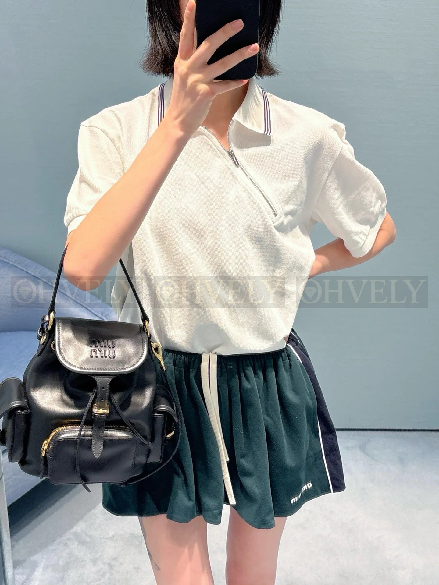 【 ZP버전 】 MIUMIU 미우미우 26SS 지퍼 디테일 코튼 폴로 셔츠