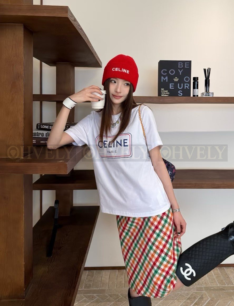 【 ZP버전 】 CELINE 셀린느 투톤 로고 박스 프린트 티셔츠-화이트