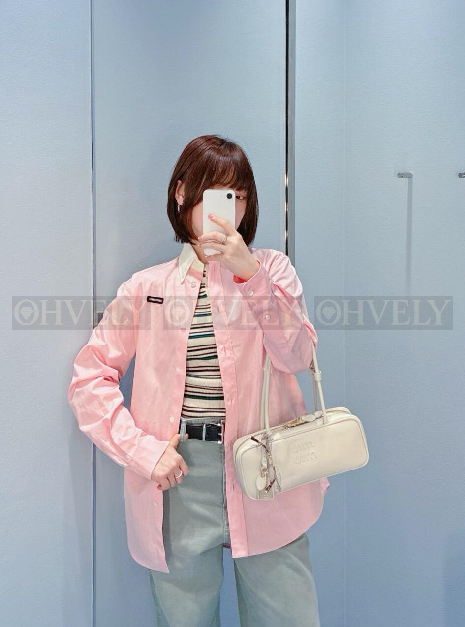 【 ZP버전 】 MIUMIU 핑크 코튼 옥스포드 오버사이즈 셔츠