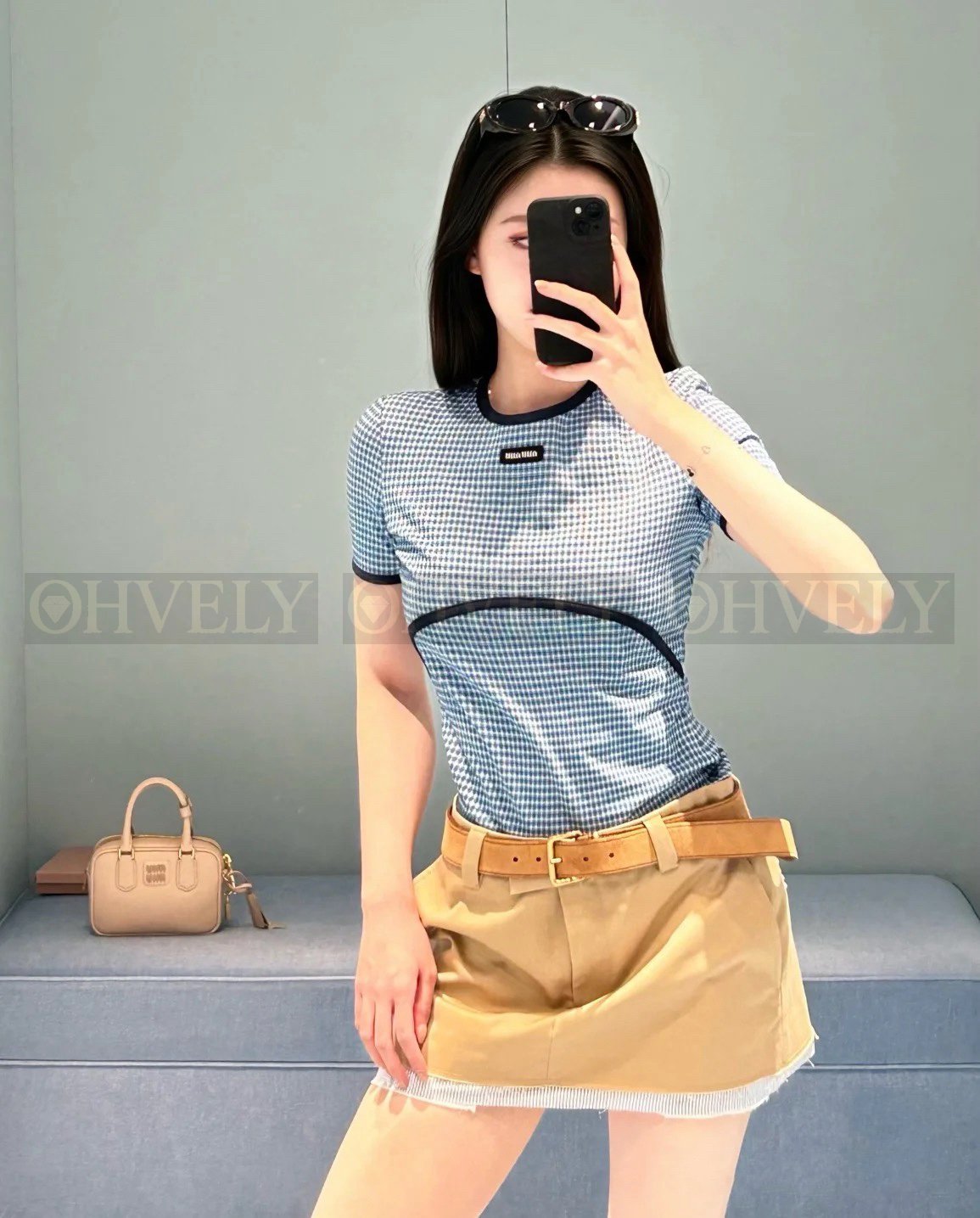 【 ZP버전 】 MIUMIU 레이어드 디테일 코튼 미니스커트