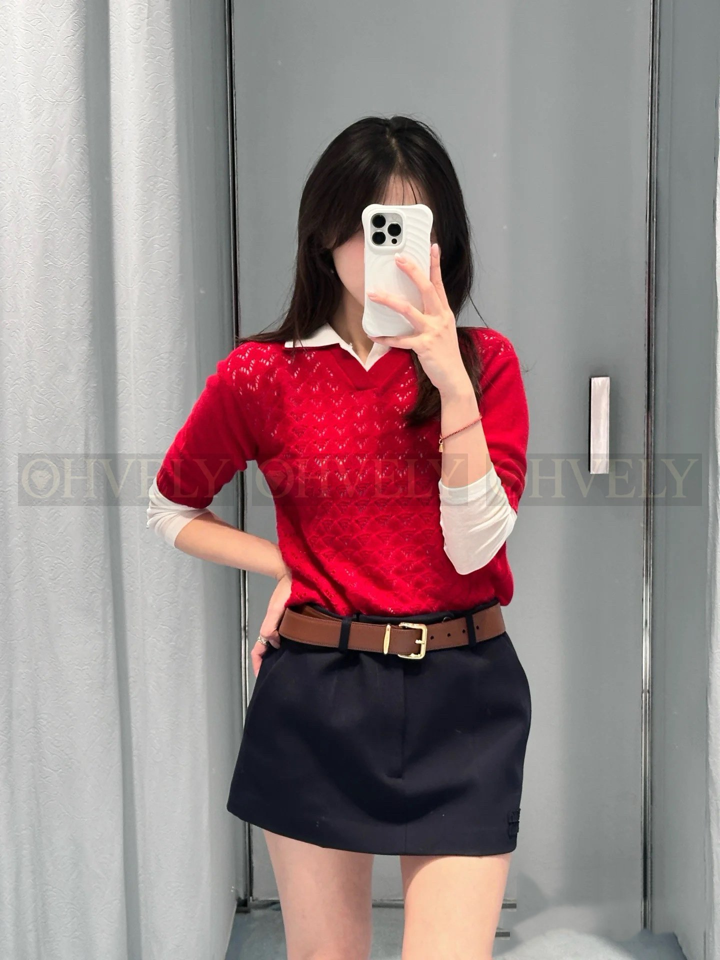 【 ZP버전 】 MIUMIU 로고 자수 반팔 니트