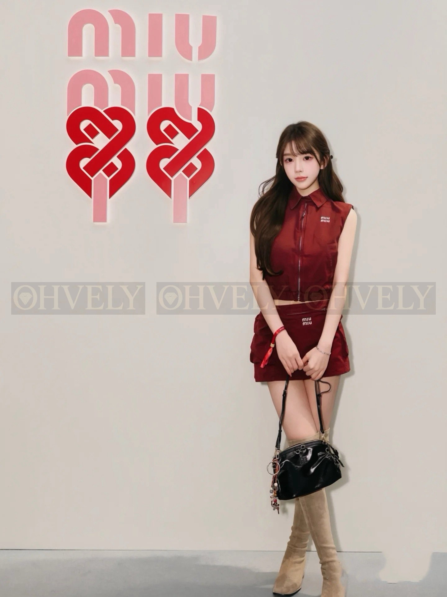 【 ZP버전 】 MIUMIU 버건디 코튼 카고 미니스커트