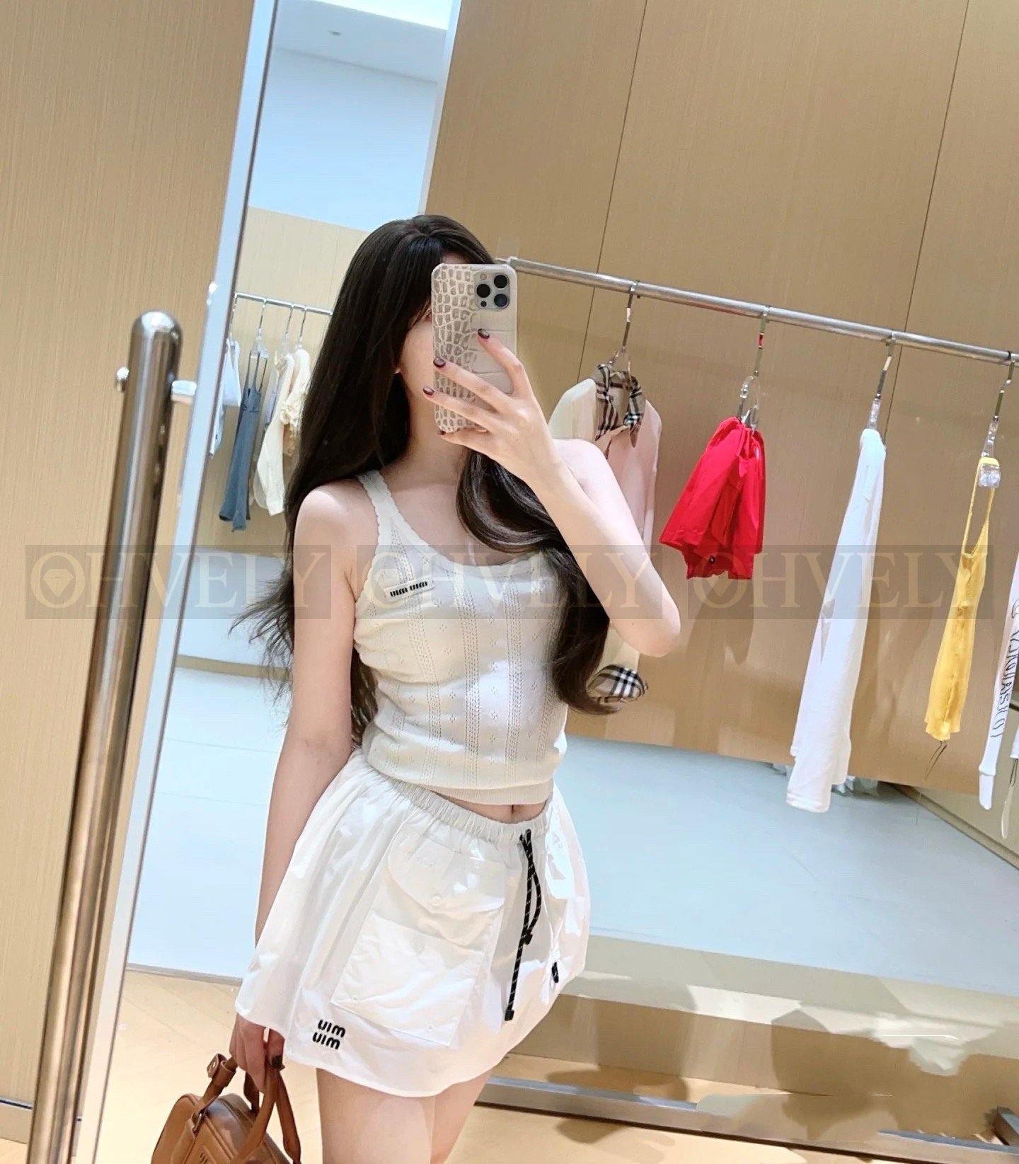【 ZP버전 】 MIUMIU 미우미우 로고 패치 코튼 리브드 탱크 탑
