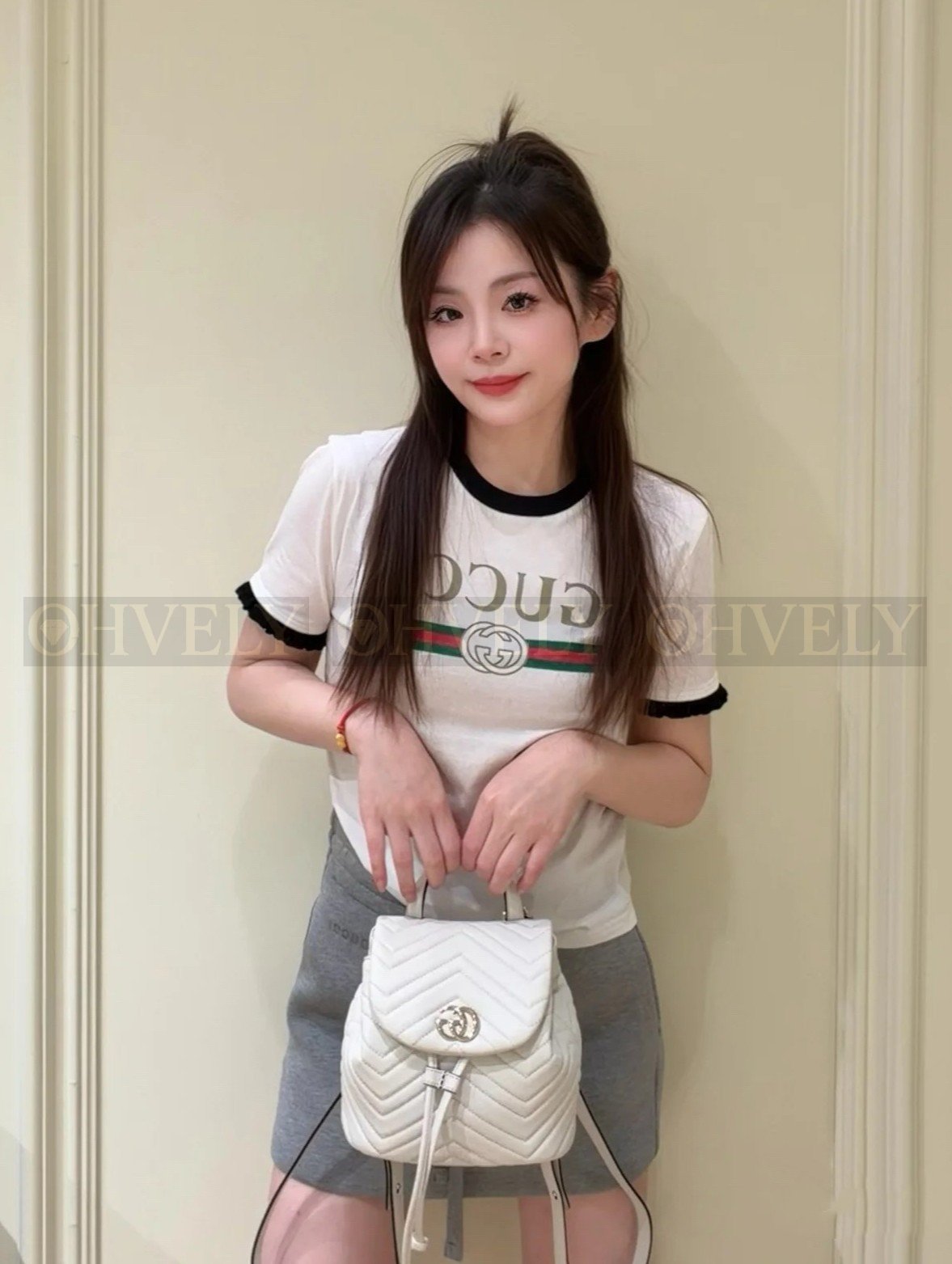 【 ZP버전 】 GUCCI 구찌 26SS 클래식 웹 스트라이프 자수 반팔 티셔츠