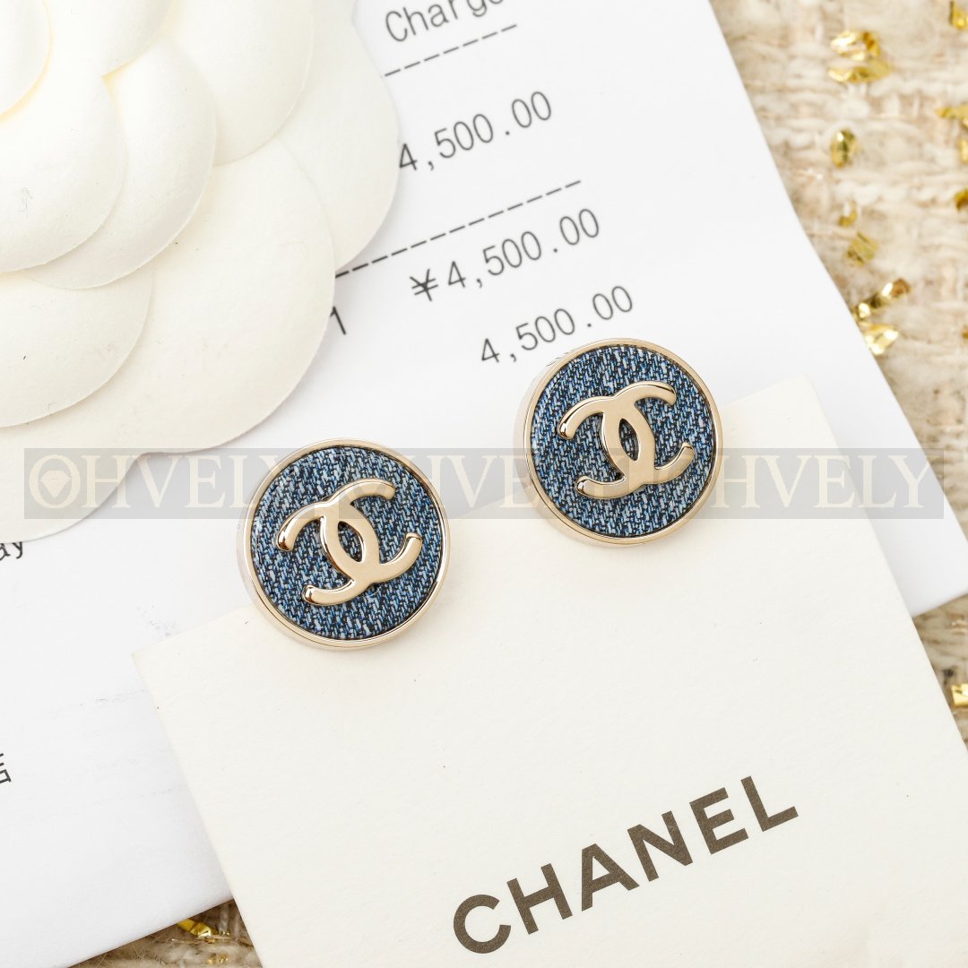 샤넬 CHANEL 데님 CC 로고 스터드 이어링