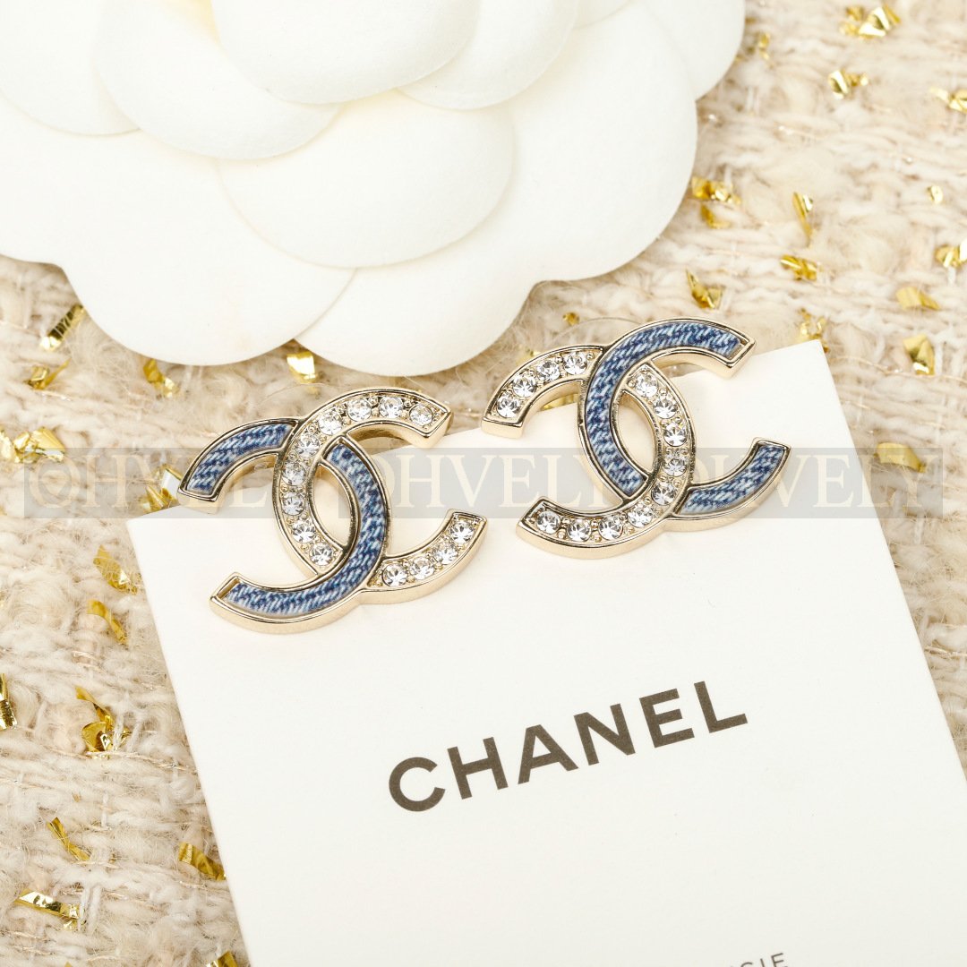 샤넬 CHANEL 데님 크리스탈 반반 CC 로고 이어