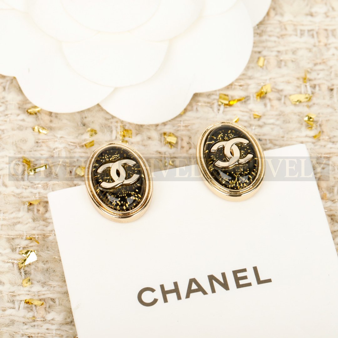 샤넬 CHANEL 글리터 CC 로고 오벌 이어링