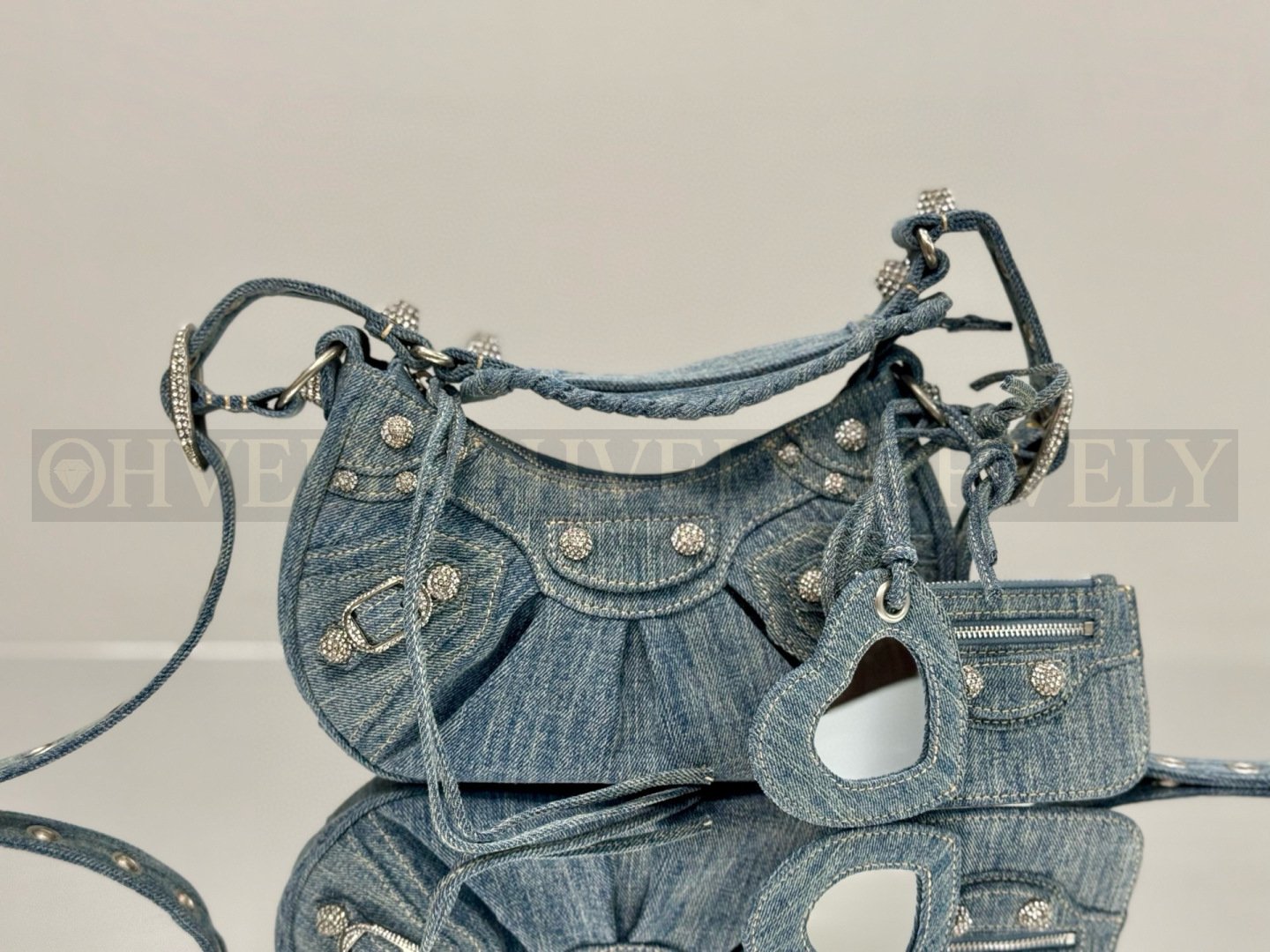 Balenciaga Le Cagole 데님 스몰백 라인스톤