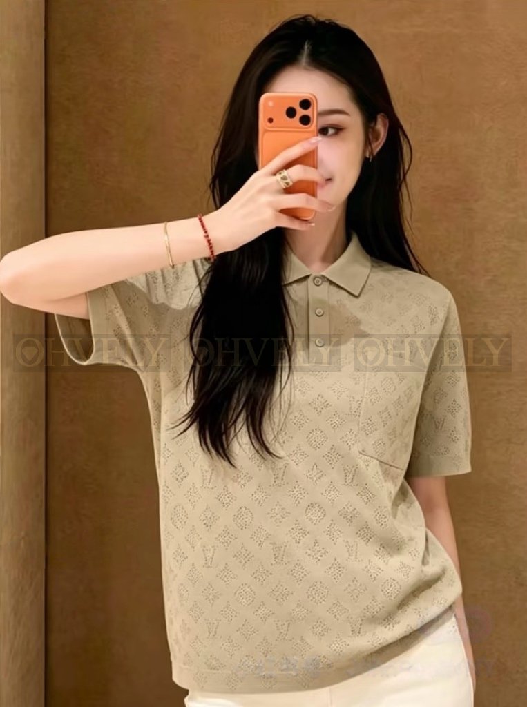【 ZP버전 】루이비통 Louis Vuitton 오픈워크 모노그램 자카드 니트 폴로 셔츠