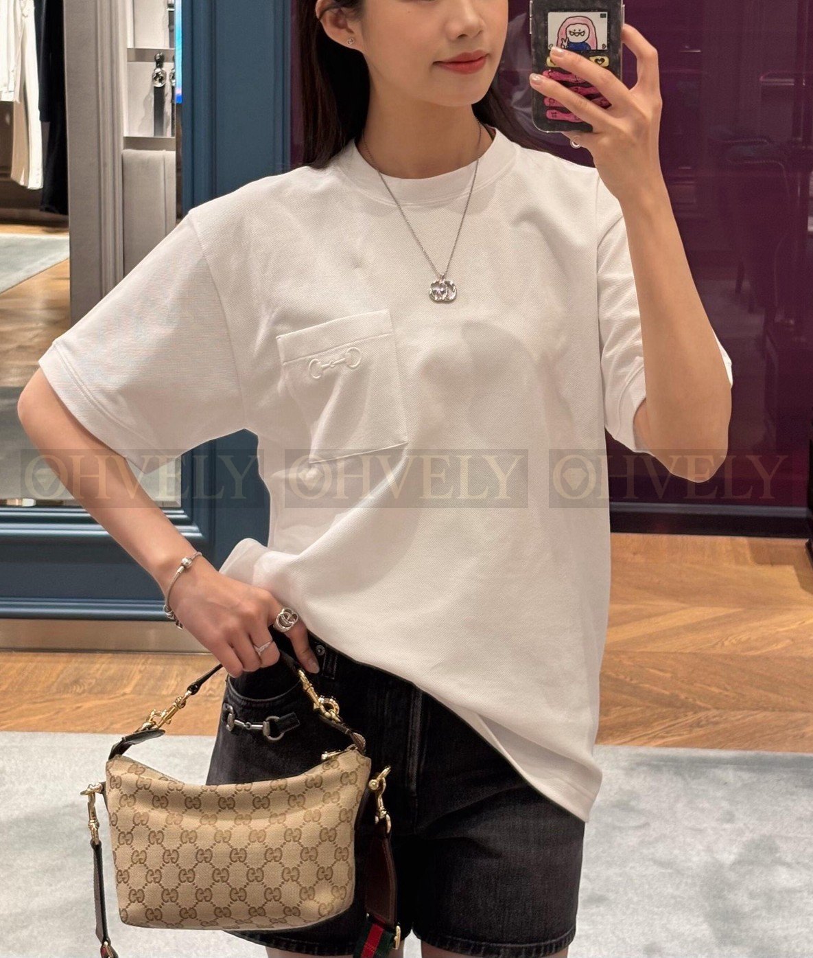 【 ZP버전 】구찌 Gucci 호스빗 자수 포켓 티셔츠