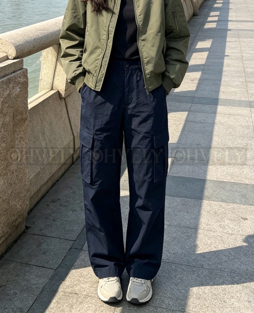 【 ZP버전 】CD 로고 패치 네이비 카고 팬츠