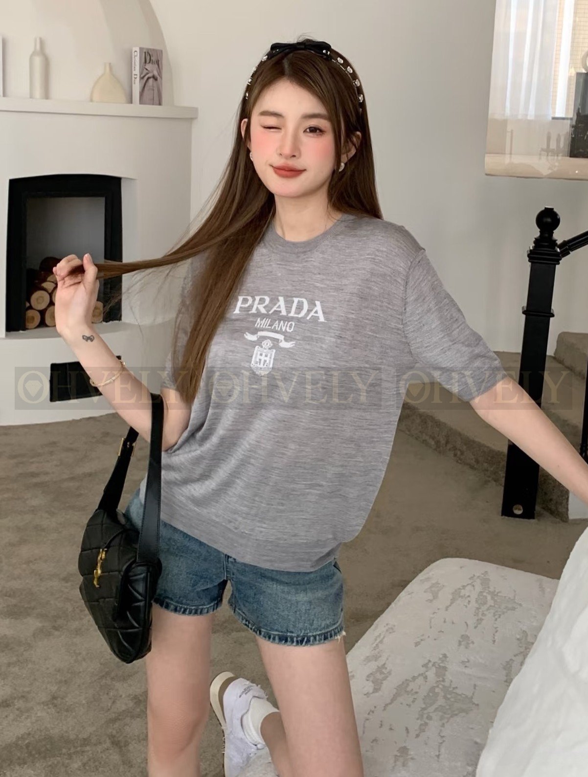 【 ZP버전 】프라다 PRADA 클래식 로고 자카드 반팔 니트