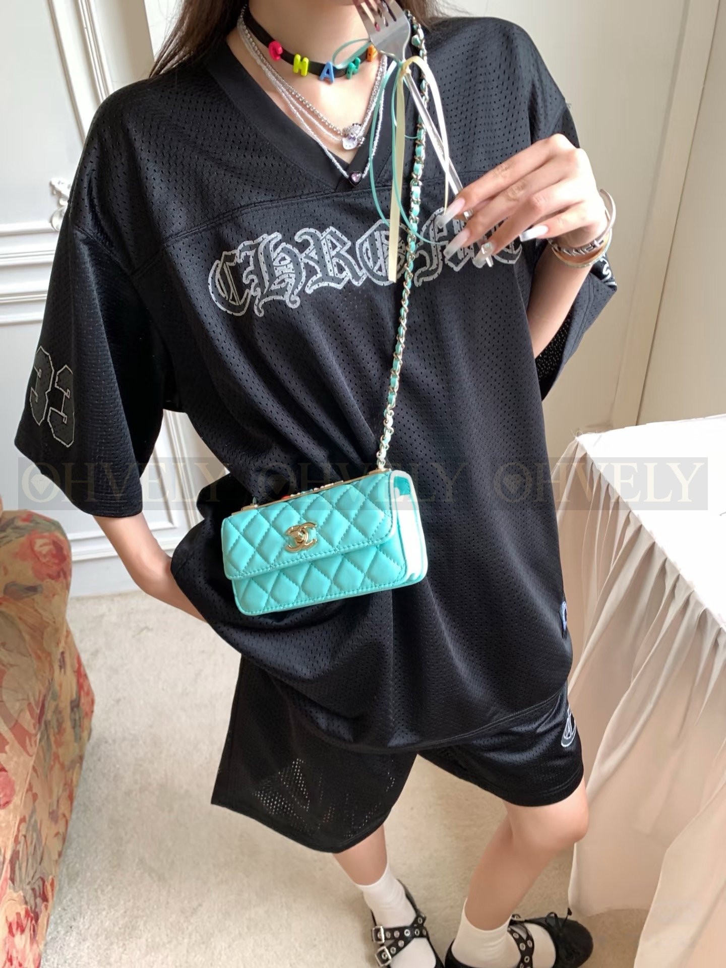 【 ZP버전 】크롬하츠 Chrome Hearts 글리터 로고 메쉬 하키 저지