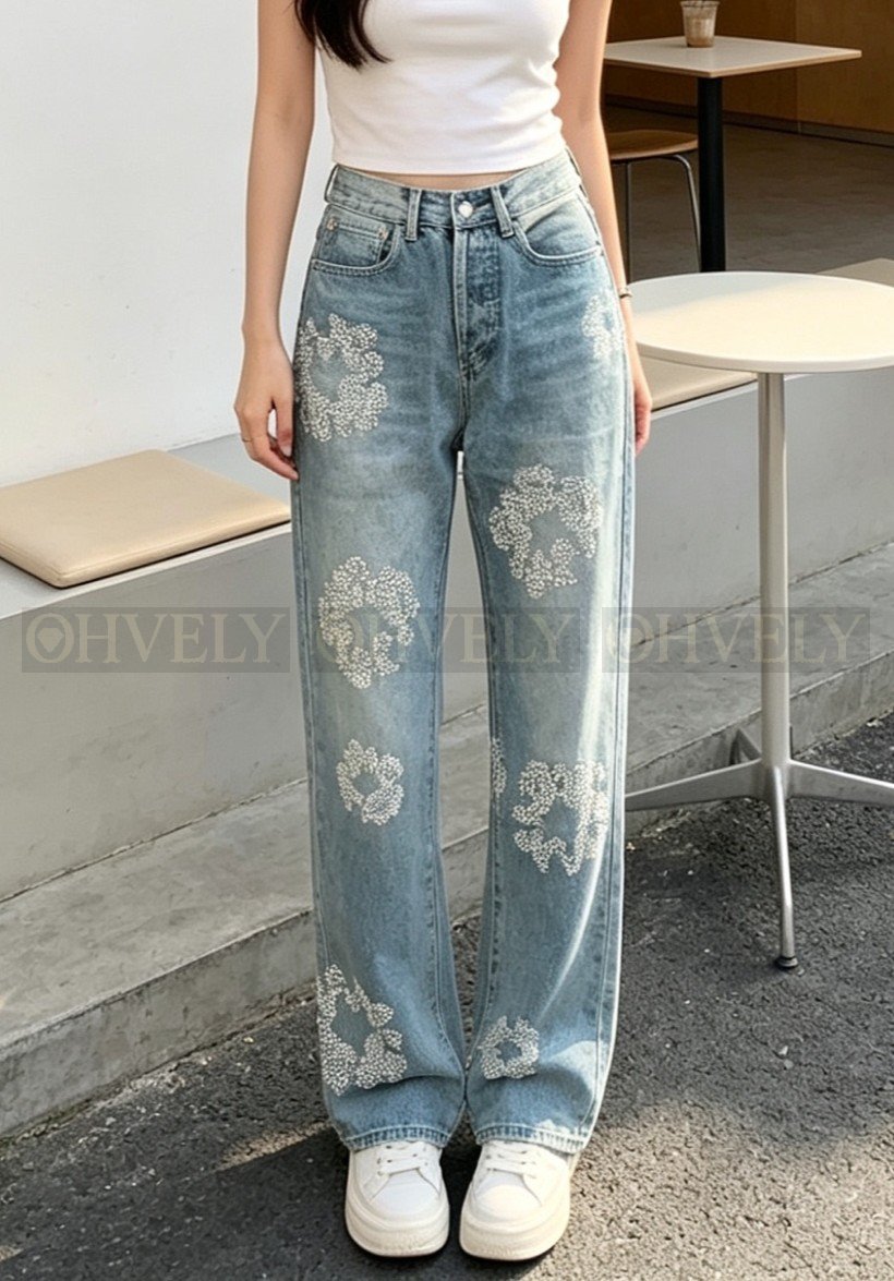 【 ZP버전 】크롬하츠 Chrome Hearts 라인스톤 BS 플뢰르 빈티지 데님 팬츠