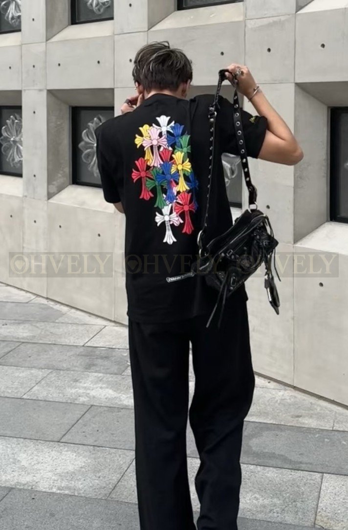 【 ZP버전 】크롬하츠 Chrome Hearts 멀티 컬러 크로스 포켓 반팔 티셔츠
