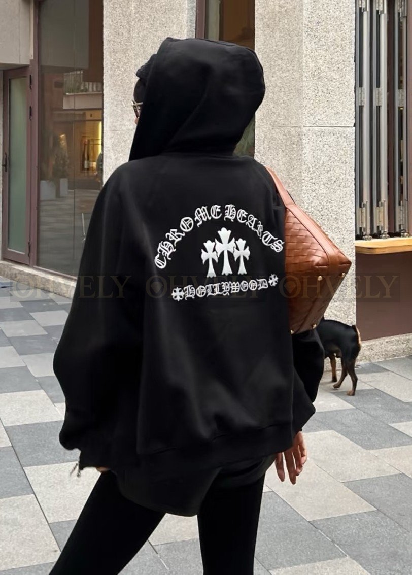 【 ZP버전 】크롬하츠 Chrome Hearts 범어 십자가 로고 지퍼 후드 집업 블랙