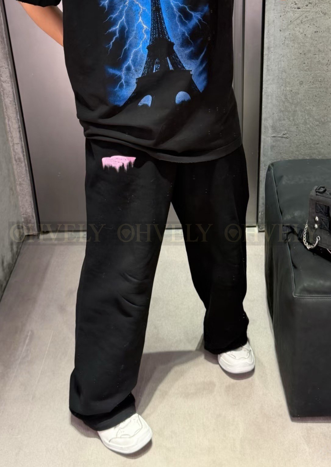 【 ZP버전 】발렌시아가 Balenciaga 핑크 슬라임 로고 자수 스웨트 팬츠 블랙