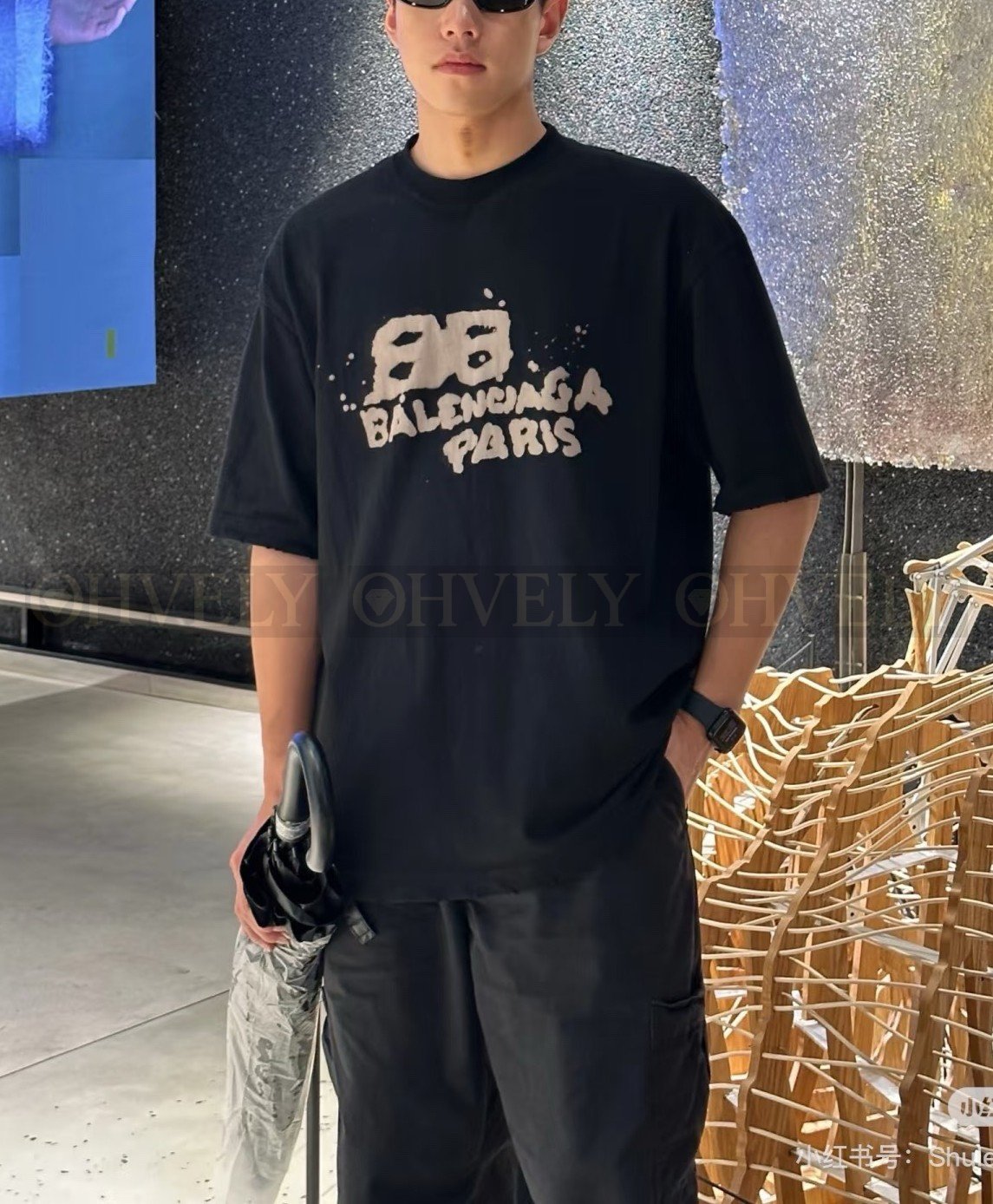 【 ZP버전 】발렌시아가 Balenciaga 픽셀 더블 B 로고 프린트 티셔츠