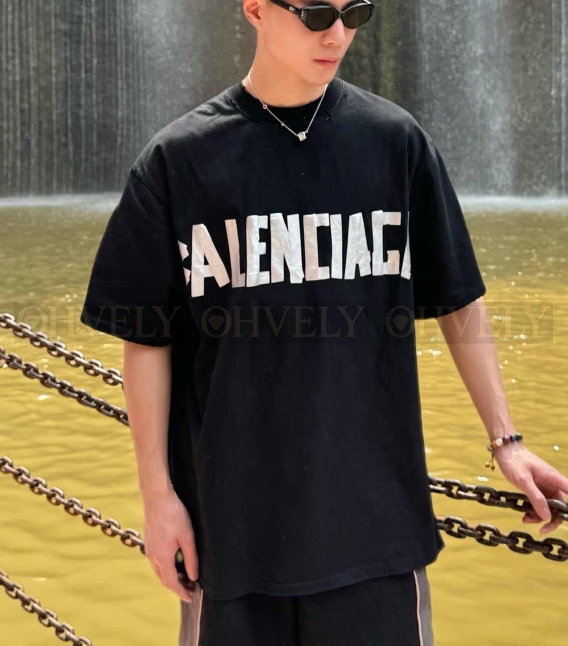 【 ZP버전 】발렌시아가 Balenciaga 테이프 타입 로고 프린트 반팔 티셔츠