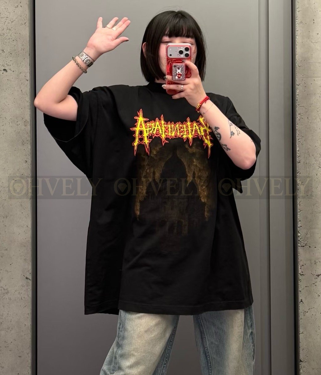 【 ZP버전 】발렌시아가 Balenciaga 메탈 로고 성당 그래픽 프린트 티셔츠 블랙