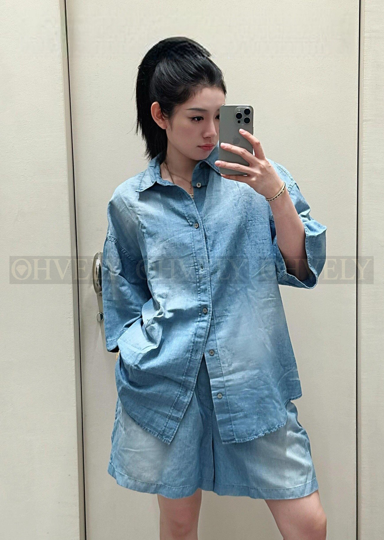 【 ZP버전 】아크네 스튜디오 Acne Studios 1996 로고 자수 워싱 데님 반팔 셔츠