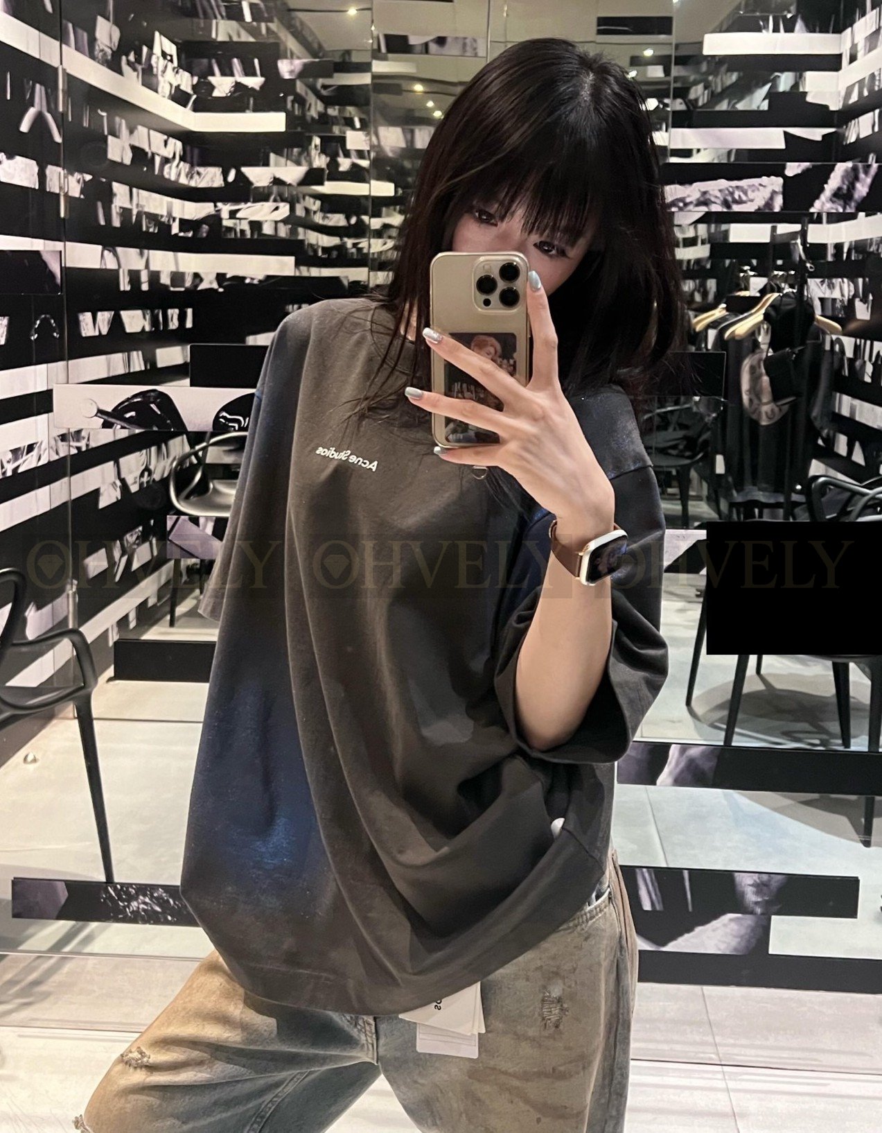 【 ZP버전 】아크네 스튜디오 Acne Studios 블루 그라데이션 스프레이 로고 티셔츠