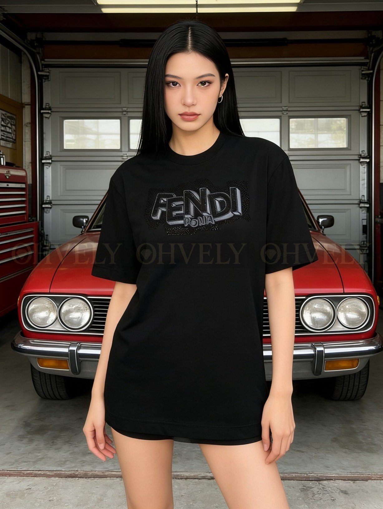 【 ZP버전 】펜디 Fendi 로마 라인스톤 자수 코튼 티셔츠