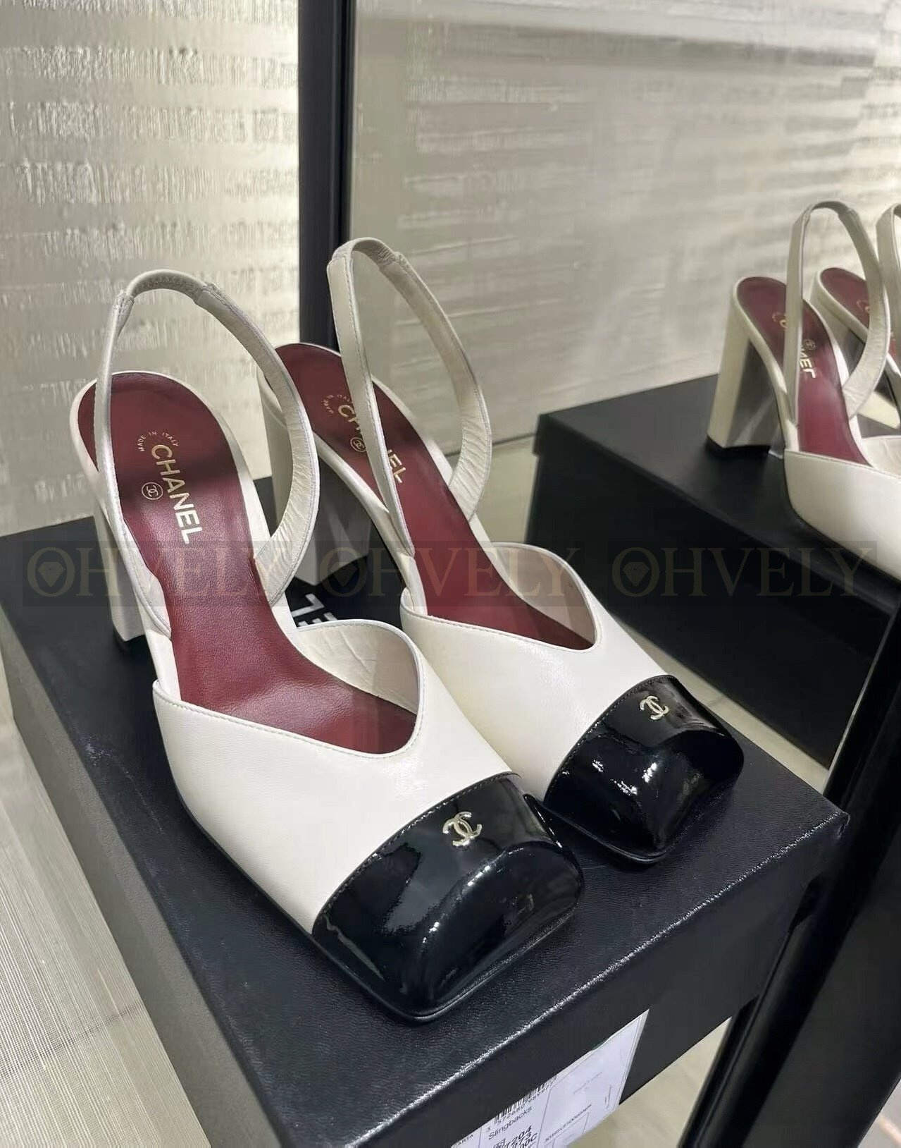 샤넬26C 투톤 슬링백 펌프스힐(9cm)
