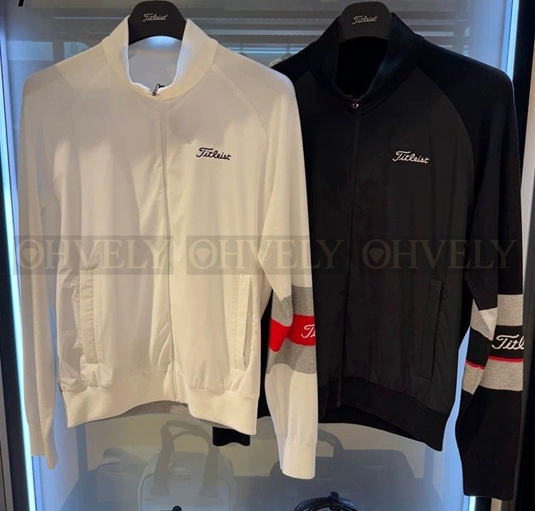 Titleist 타이틀리스트 남성 소매 라인 포인트 배색 하이브리드 니트 자켓 집업 (화이트/블랙)