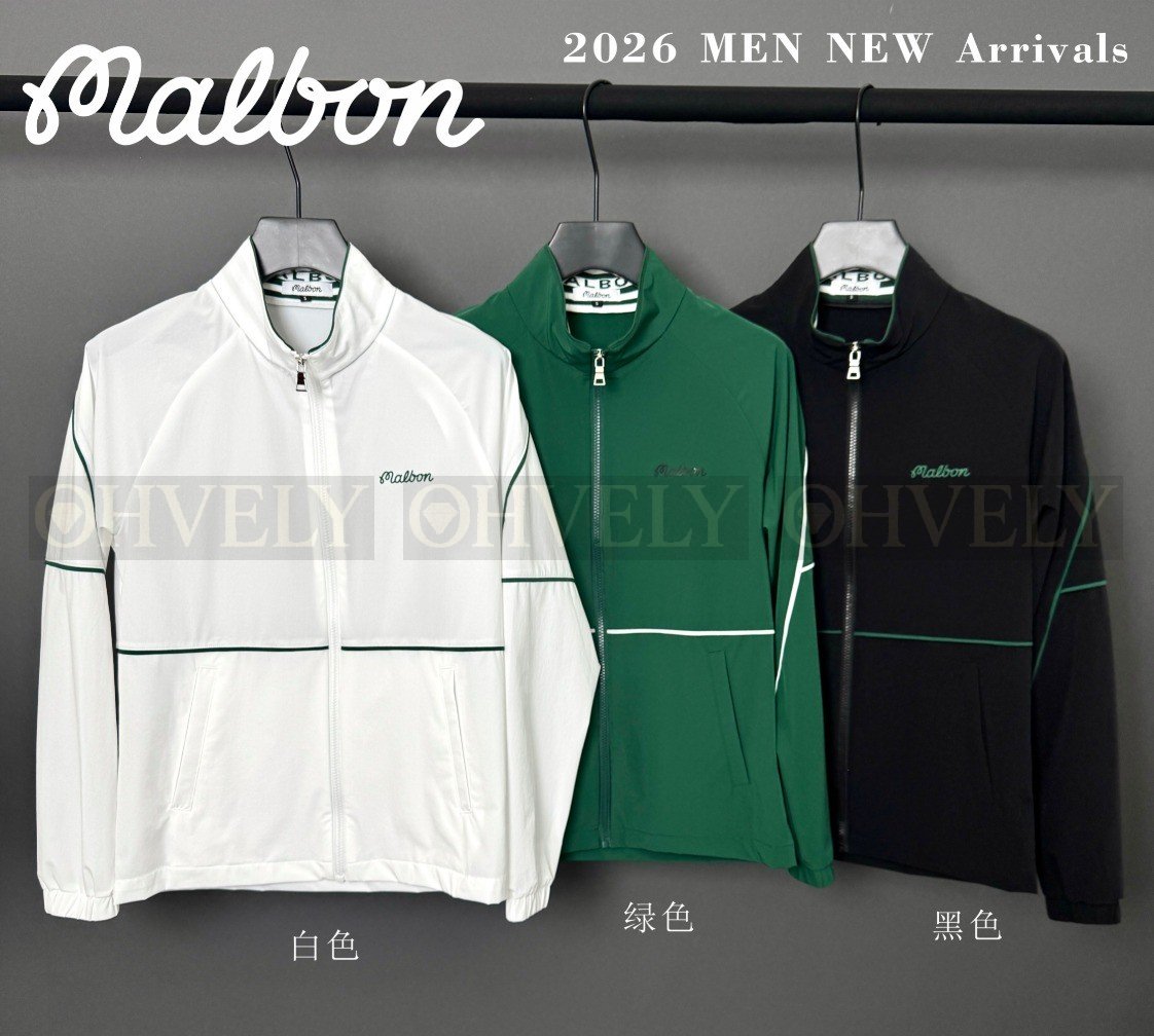 Malbon 말본 남성 라인 포인트 스탠드카라 집업 바람막이 자켓 (화이트/그린/블랙)