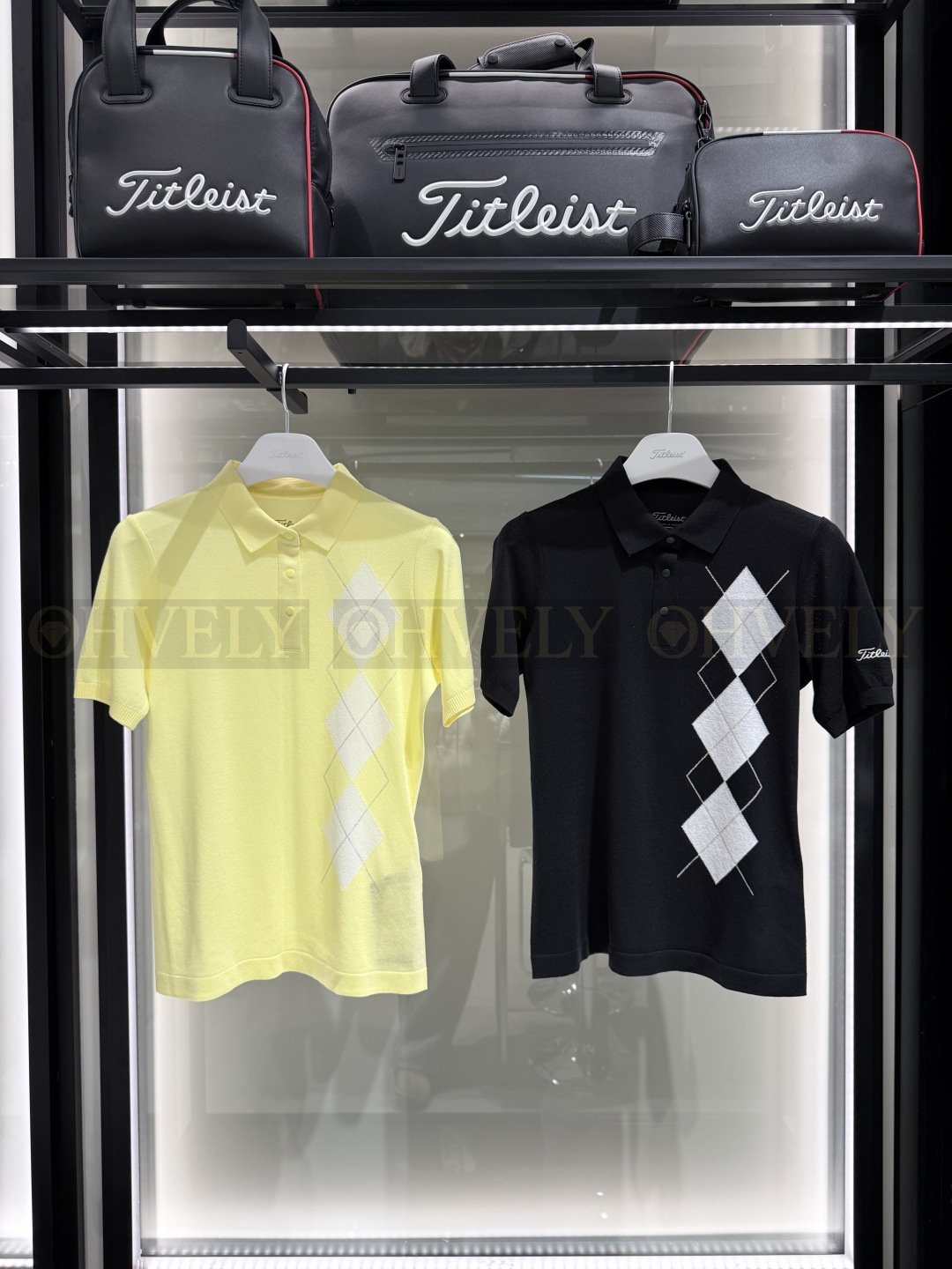Titleist 타이틀리스트 여성 아가일 반팔 카라 니트 티셔츠 (옐로우 / 블랙)