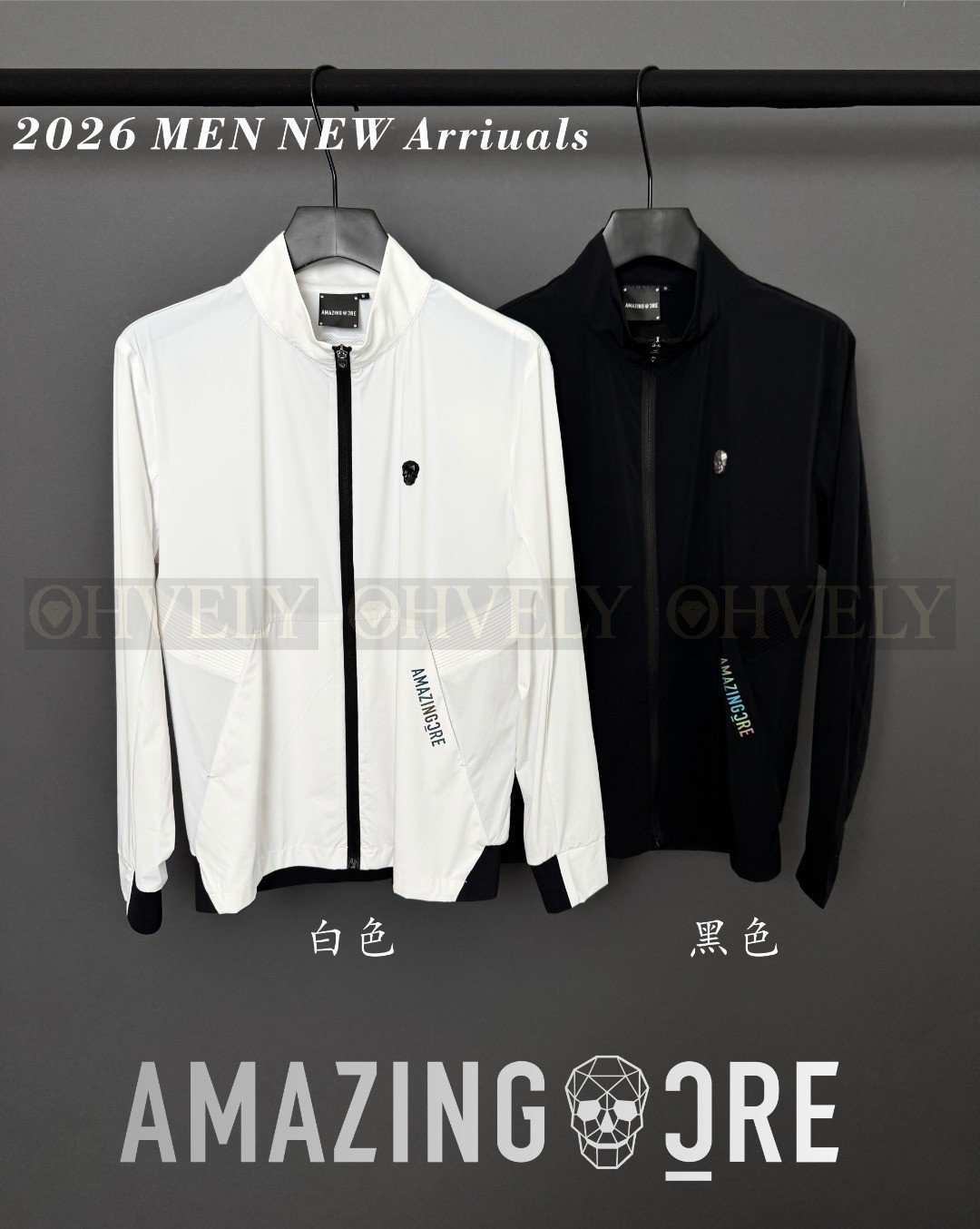 Amazing Crecre 어메이징크리 남성 레터링 로고 스컬 집업 바람막이 자켓 (화이트, 블랙)