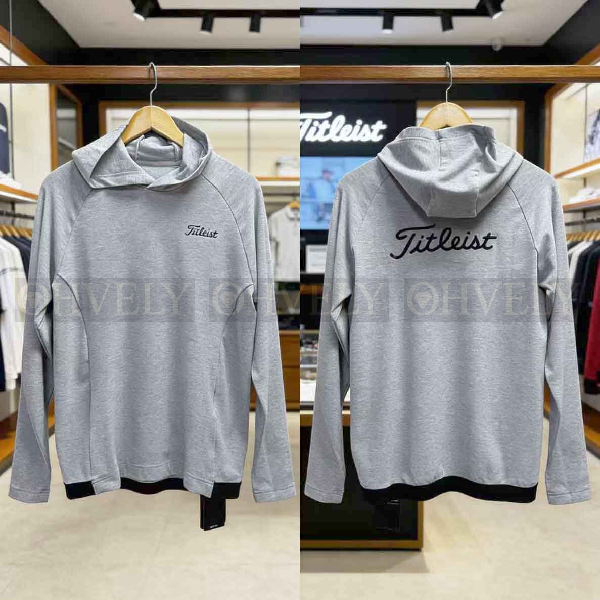 Titleist 타이틀리스트 남성 백 로고 레터링 풀오버 골프 후드 티셔츠 (그레이)