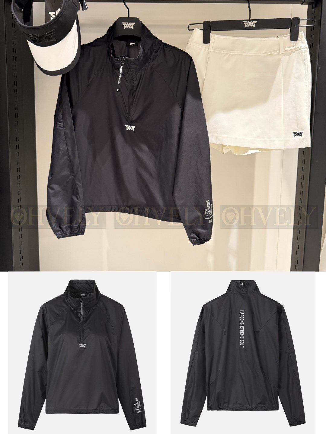 PXG 피엑스지 여성 등판 로고 레터링 하프 집업 바람막이 아노락 자켓 (블랙)