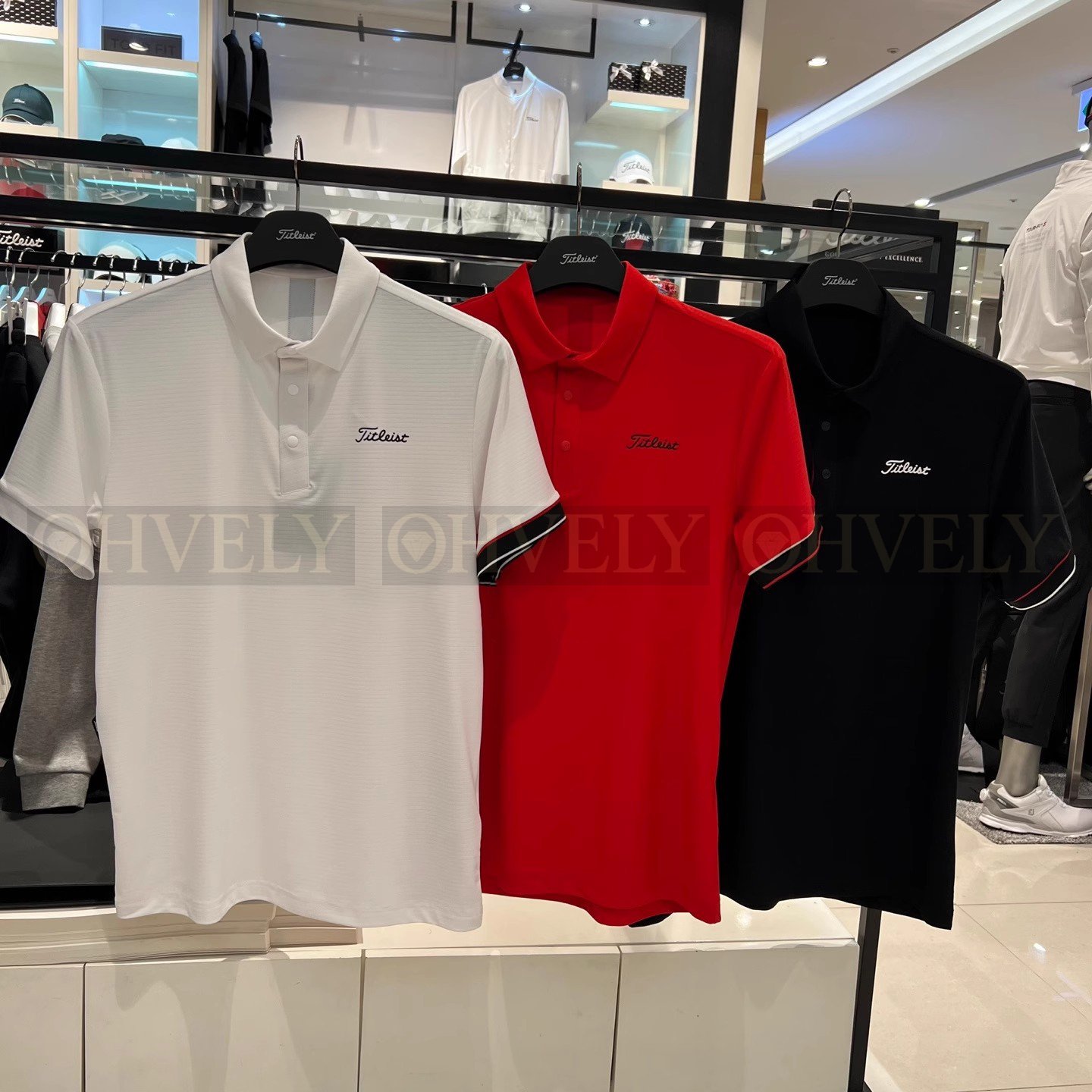 Titleist 타이틀리스트 남성 소매 라인 배색 카라 반소매 골프 티셔츠 (화이트/레드/블랙)