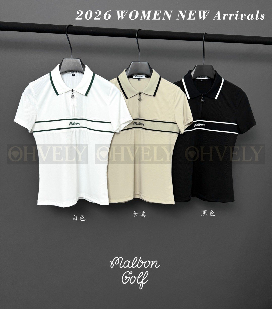 Malbon Golf] 말본골프 여성 하프 집업 반소매 골프 티셔츠 (화이트/카키/블랙)