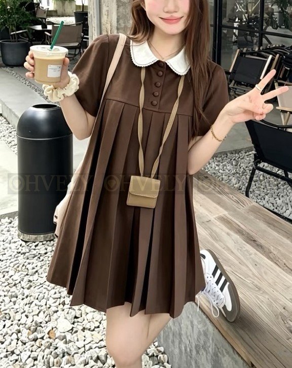 【 ZP버전 】미우미우 배색 피터팬 칼라 브라운 원피스