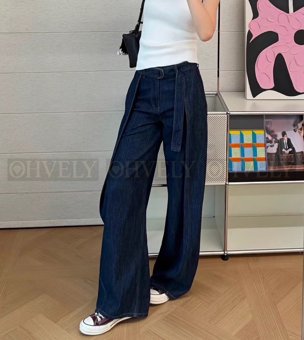 【 ZP버전 】로에베 벨티드 와이드 데님 팬츠 네이비