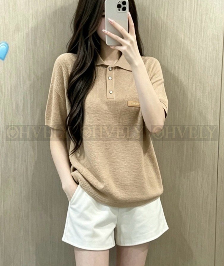 【 ZP버전 】LV 와펜 가죽 패치 레터링 니트 폴로 셔츠