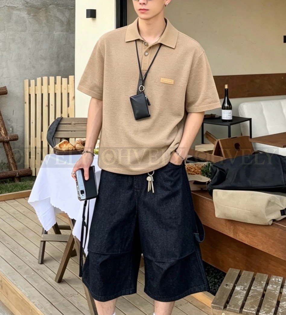 【 ZP버전 】LV 와펜 가죽 패치 레터링 니트 폴로 셔츠