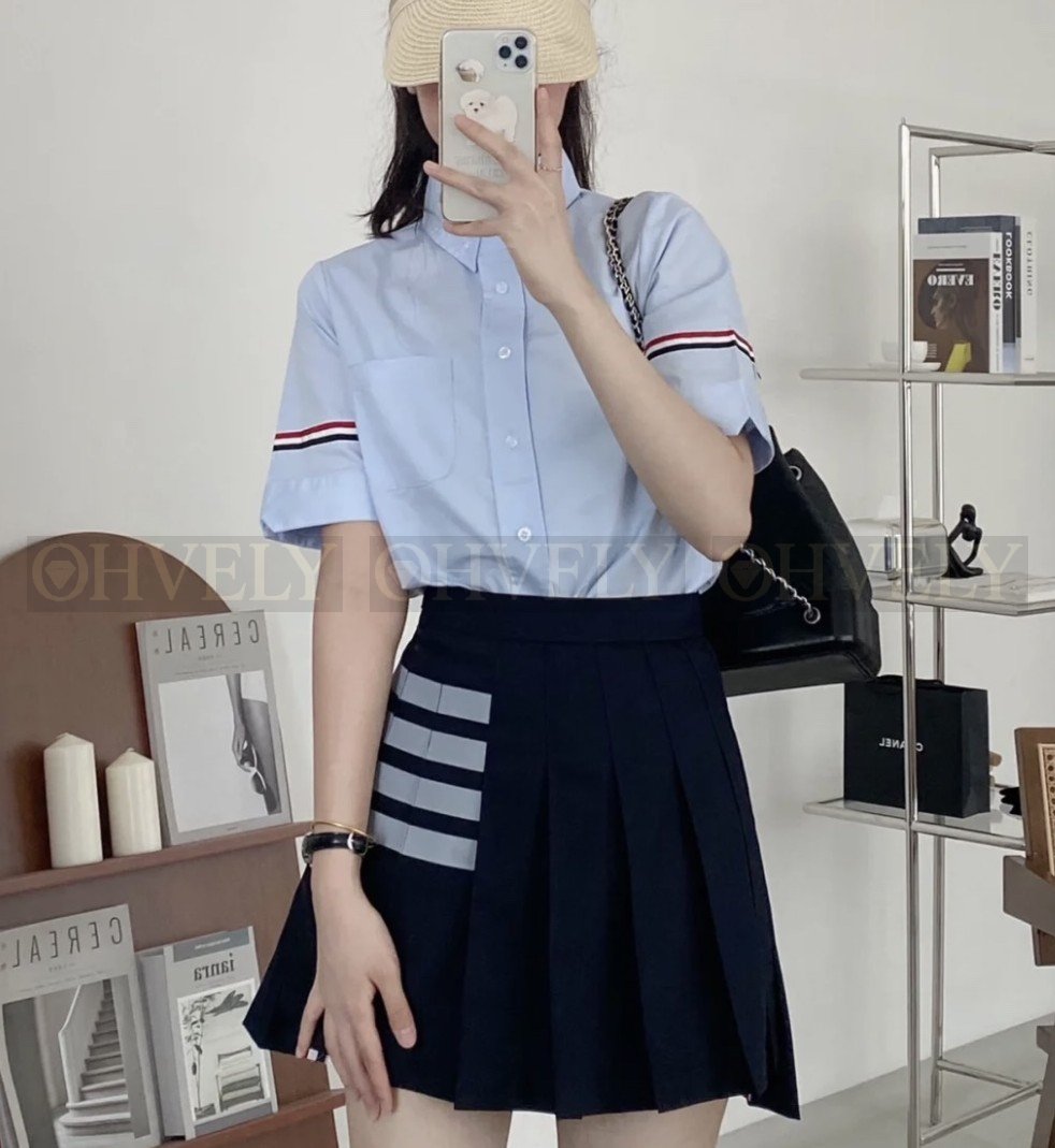 【 ZP버전 】TB 클래식 사선 사바 언밸런스 플리츠 울 스커트