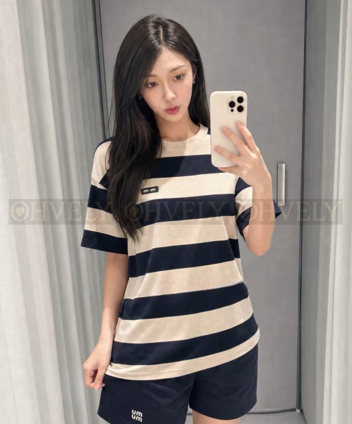 【 ZP버전 】MIU Lete 시리즈 와이드 스트라이프 반팔
