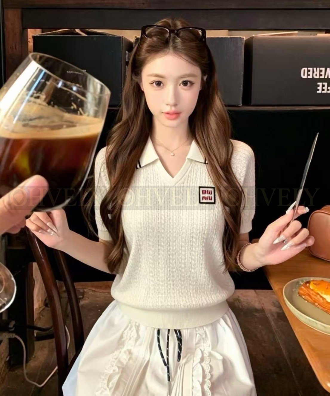【 ZP버전 】Miu V넥 니트 폴로 반팔 티셔츠